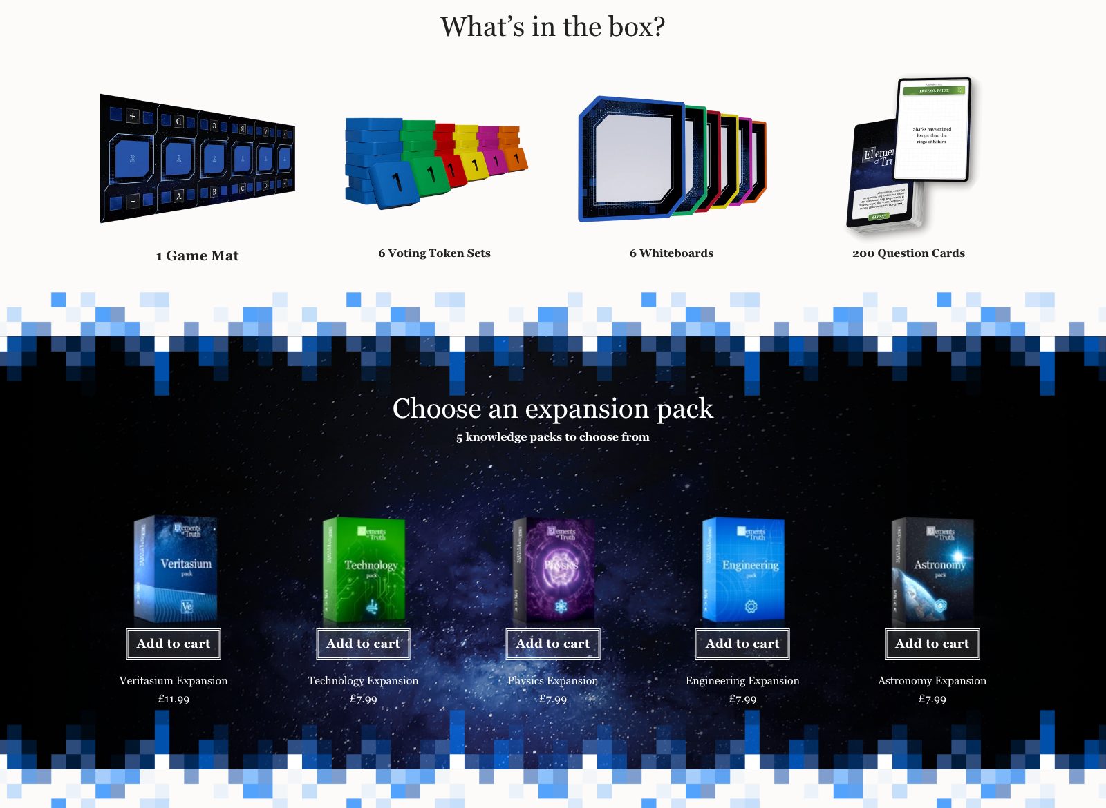 What’s in the box and choose an expansion pack – Elements of Truth store