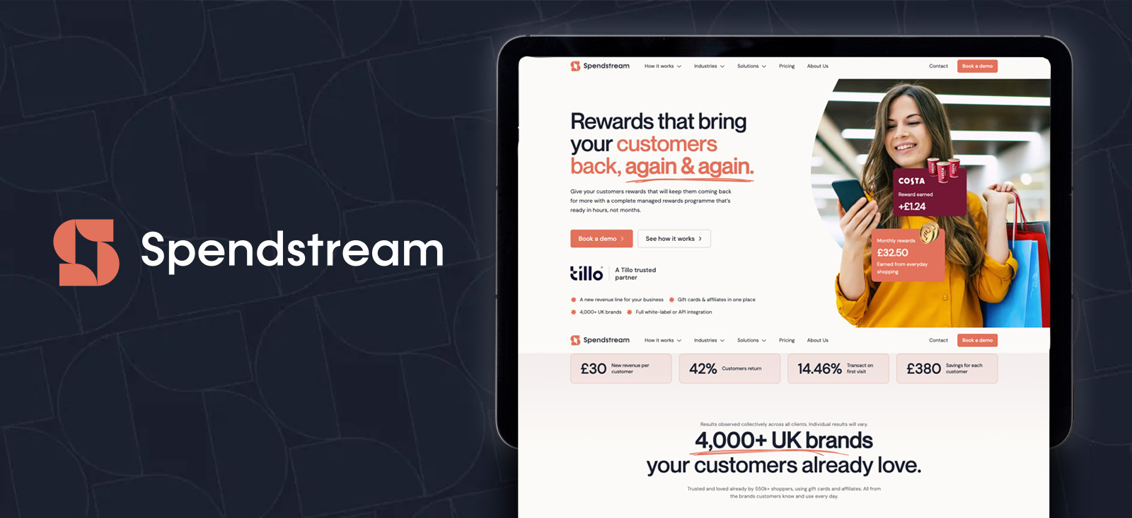 Spendstream website homepage – Rewards that bring your customers back, again & again