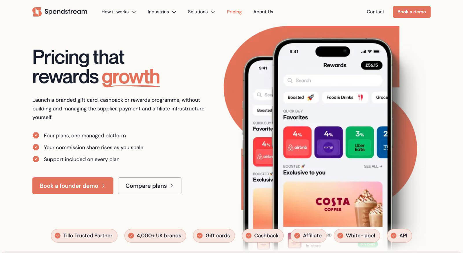 Spendstream pricing page – pricing that rewards growth